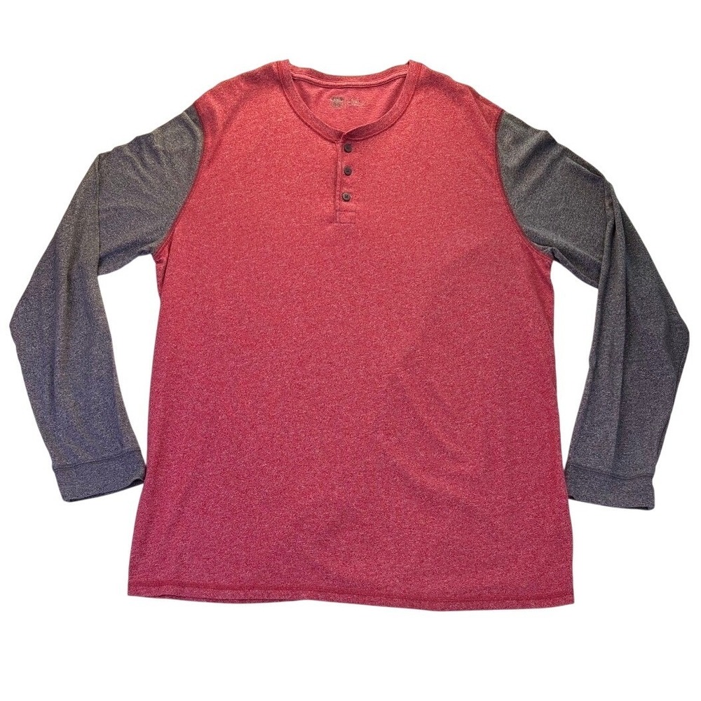 Route 66 Mens XLT Henley Shirt Long Sleeve Red Grey Colorblock Heathered Casual